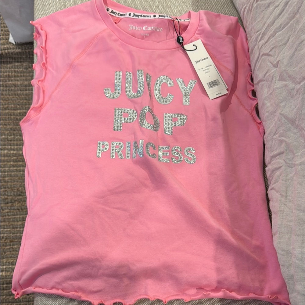 Juicy Couture NWT “Juicy Pop Princess” Pink Cap Sleeve Tank Top, size L